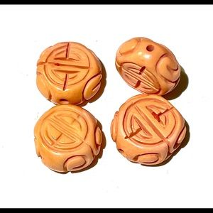 Lot of 8 Peachy Pink Carved Asian Beads